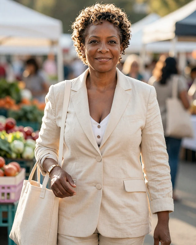 Patricia, 55, walking at a farmers market, representing genuine local connections on SendBerly