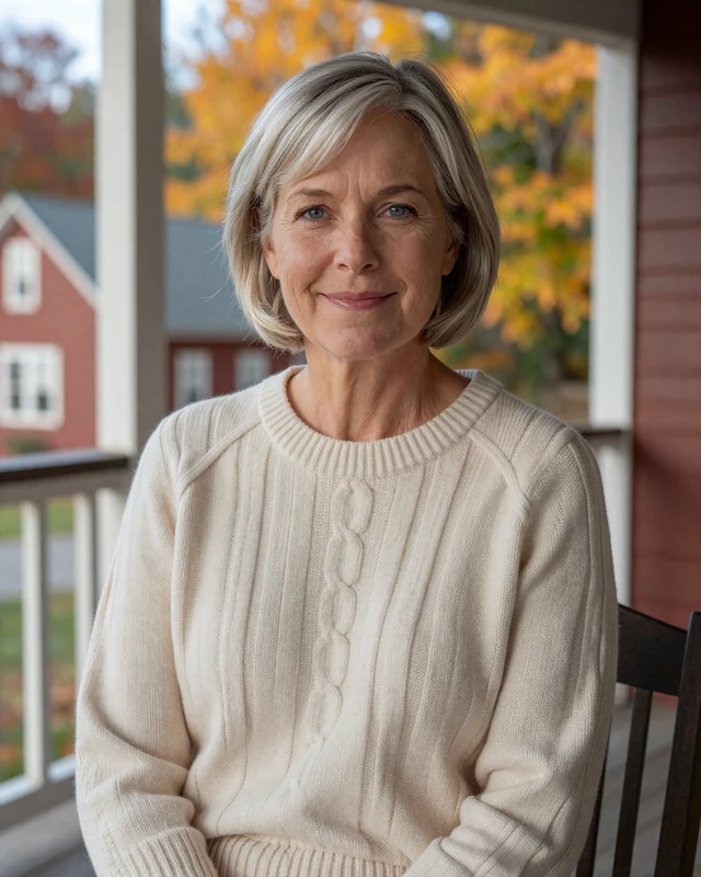 Cheryl, 61, on her Vermont farmhouse porch after meeting Ray on SendBerly