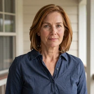 Eleanor, 63, Thomas's partner from Annapolis, on her front porch in soft daylight